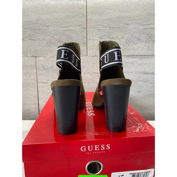 Guess Suede Peep Toe Heeled Booties Olive Green - Picture 5 of 6